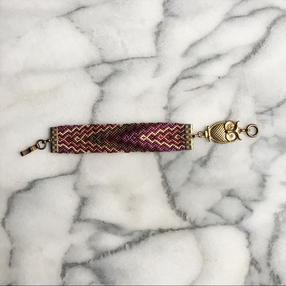 Anthropologie purple woven owl bracelet